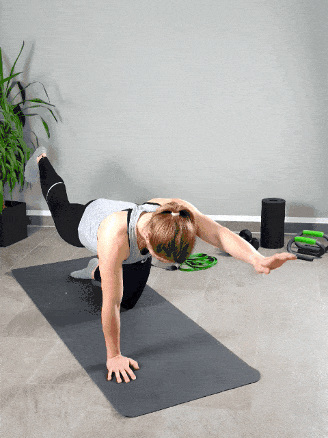 Vierfüßlerstand diagonal Arm und Bein unterm Körper zusammenbringen